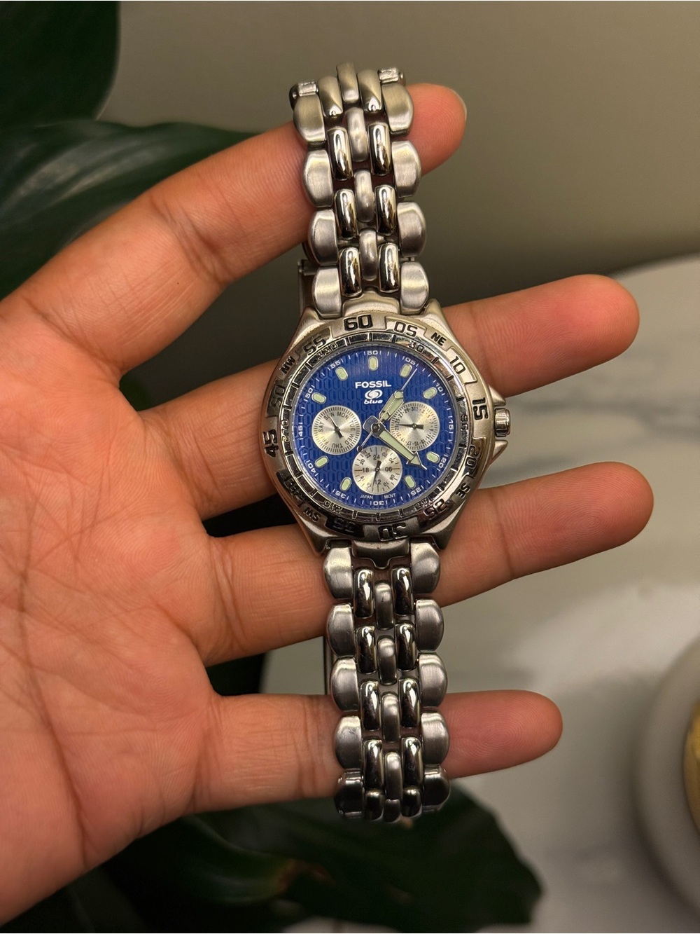 Fossil Vintage men’s Stainless Steel Chronograph Watch - Blue Dial